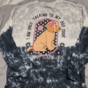Simply Southern Tie Dye Blue Dog Graphic Shirt Size Youth Large